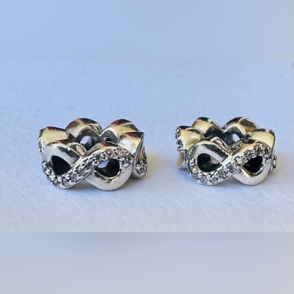 PAIR❗️ Pandora Infinite Love Clear CZ & Sterling Silver 925 Spacers Charms - Picture 5 of 7
